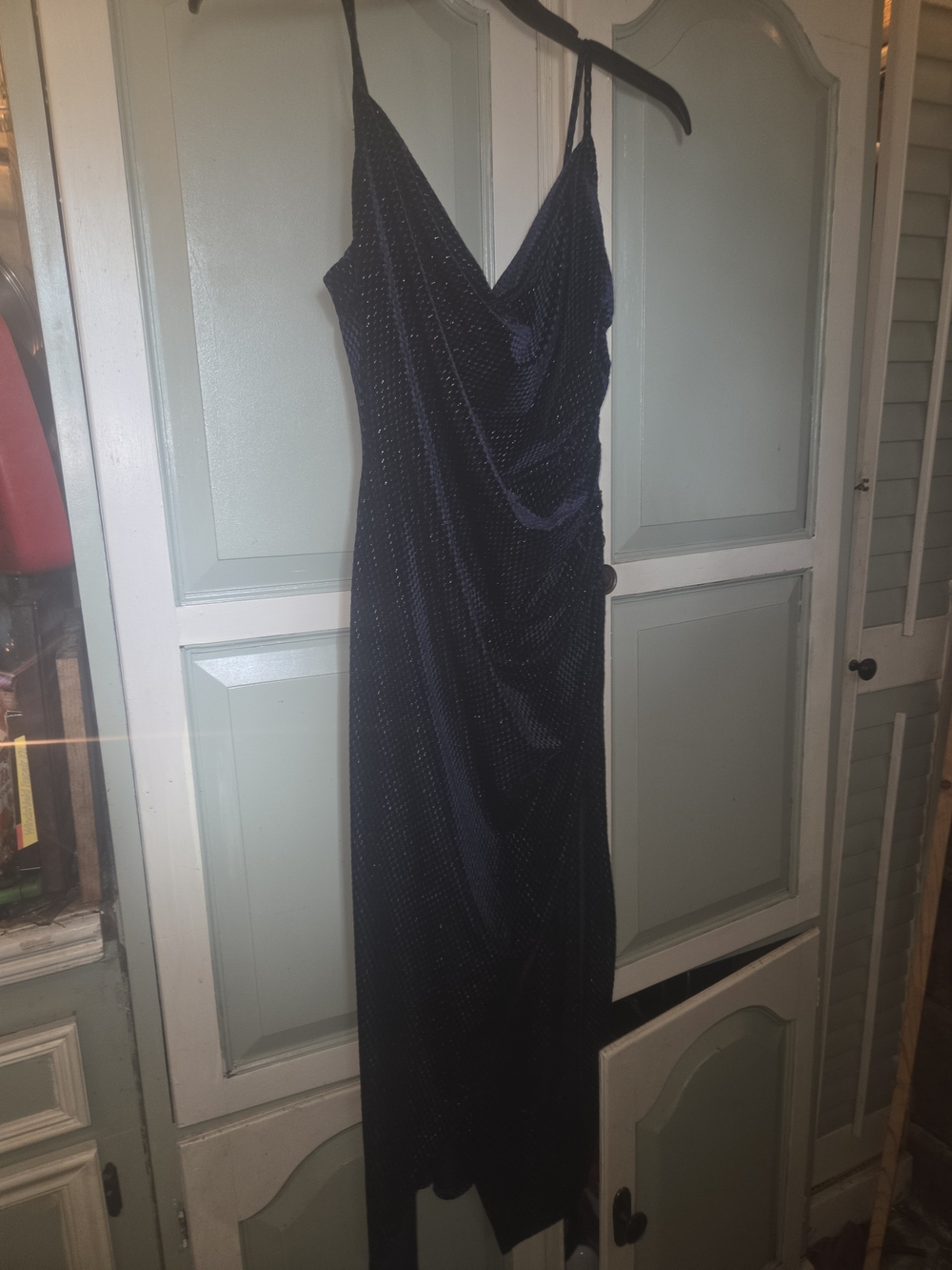 Laundry By Shelli Segal Navy Blue Velvet Textured Patern with Sparkle